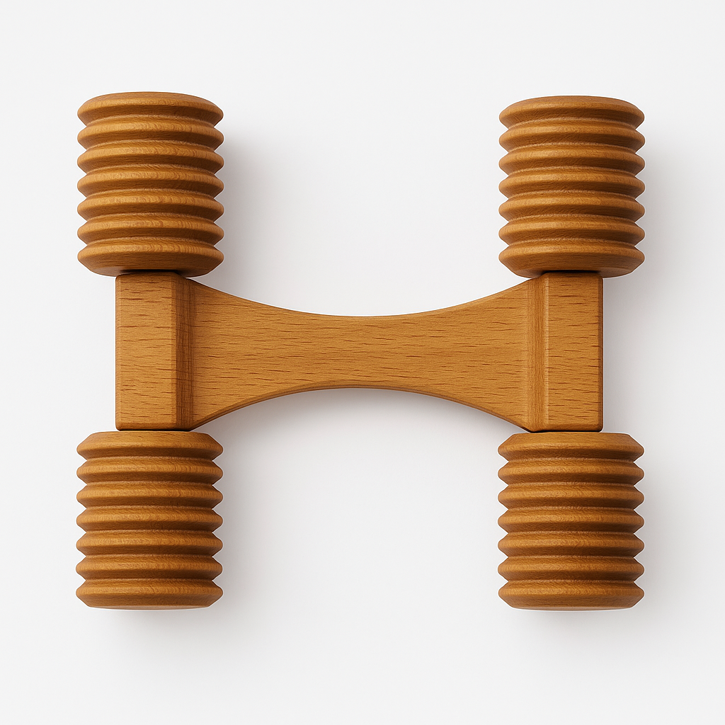 عربيّة مساج الخشب – 4 بكرات مُسنّنة