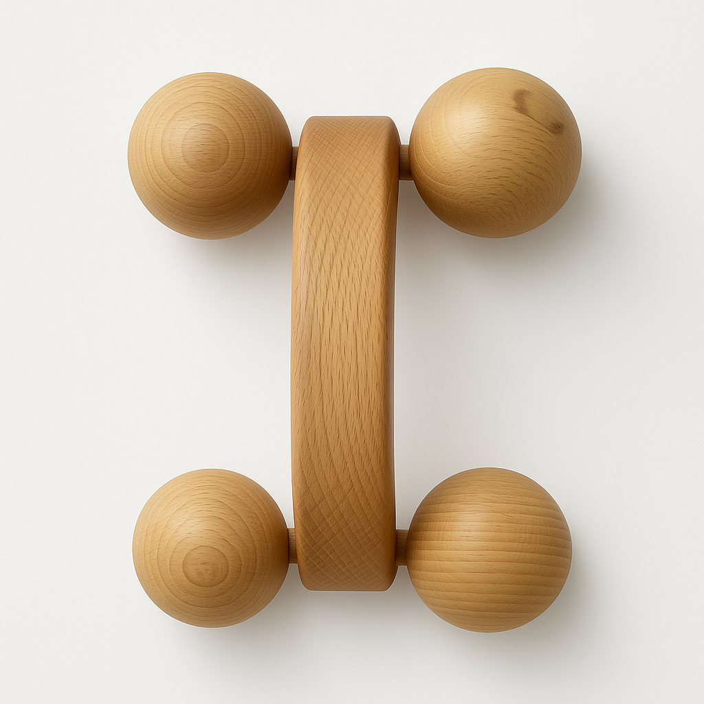 عربيّة مساج الخشب الطبيعي – 4 كرات دوّارة